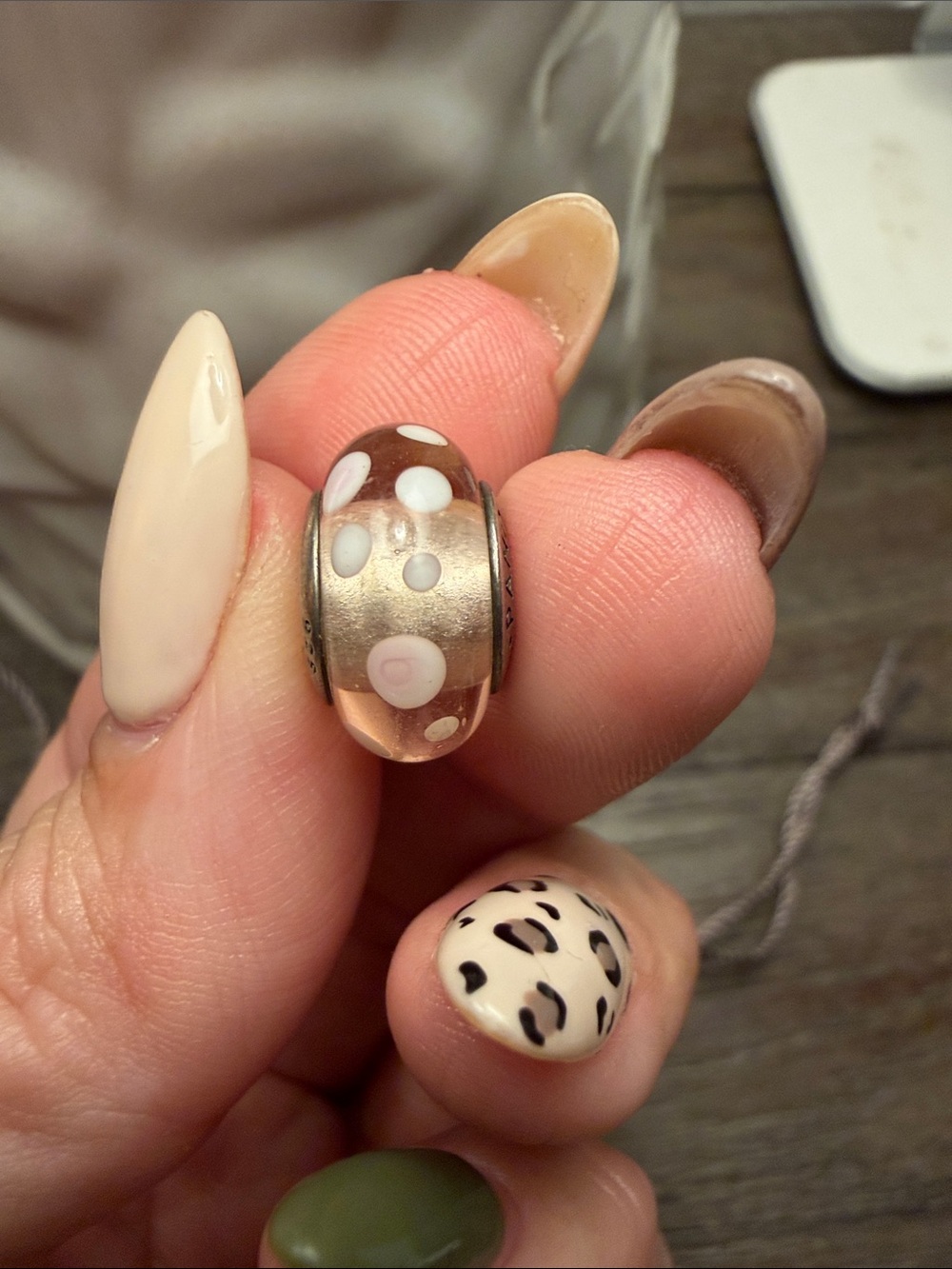 Pandora Clear Glass and Pink Bubble Bead Charm with Silver Core